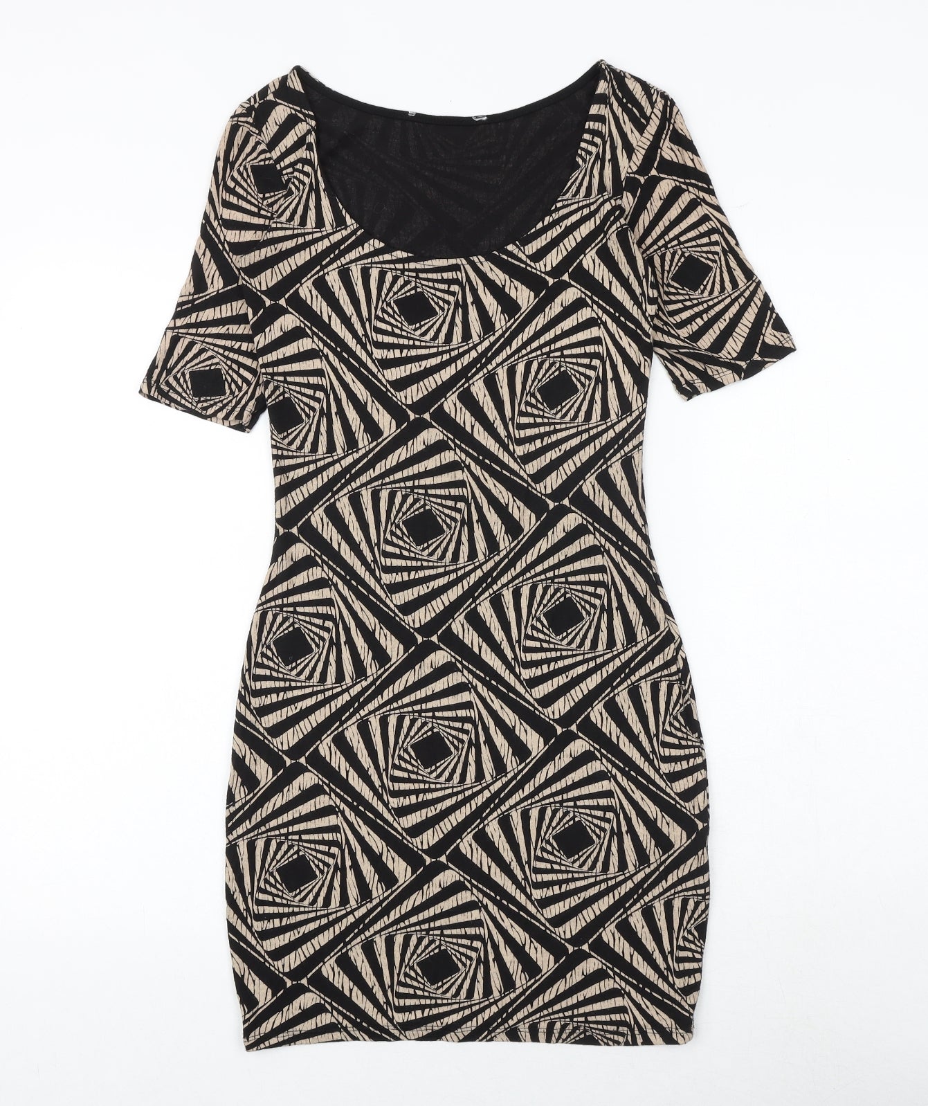 Dorothy Perkins Womens Black Geometric Viscose Bodycon Size 6 Scoop Neck Pullover