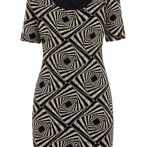Dorothy Perkins Womens Black Geometric Viscose Bodycon Size 6 Scoop Neck Pullover