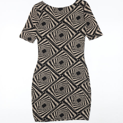Dorothy Perkins Womens Black Geometric Viscose Bodycon Size 6 Scoop Neck Pullover