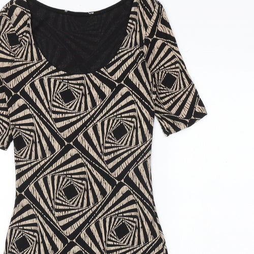 Dorothy Perkins Womens Black Geometric Viscose Bodycon Size 6 Scoop Neck Pullover