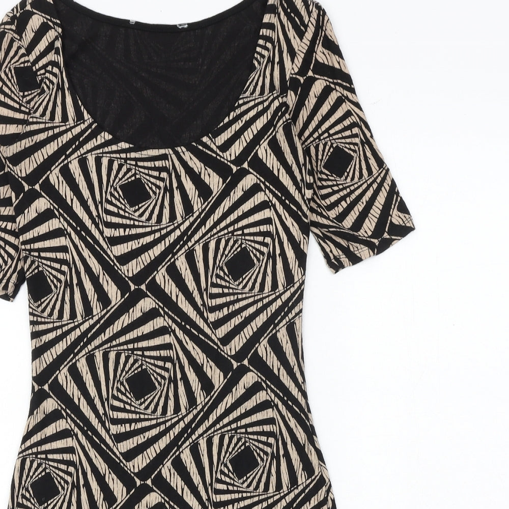 Dorothy Perkins Womens Black Geometric Viscose Bodycon Size 6 Scoop Neck Pullover