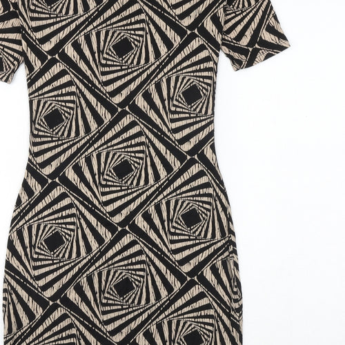 Dorothy Perkins Womens Black Geometric Viscose Bodycon Size 6 Scoop Neck Pullover