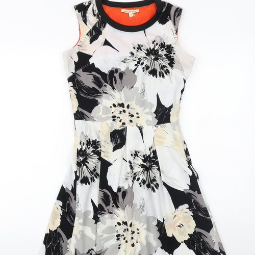NEXT Womens Grey Floral Polyester Fit & Flare Size 8 Boat Neck Zip
