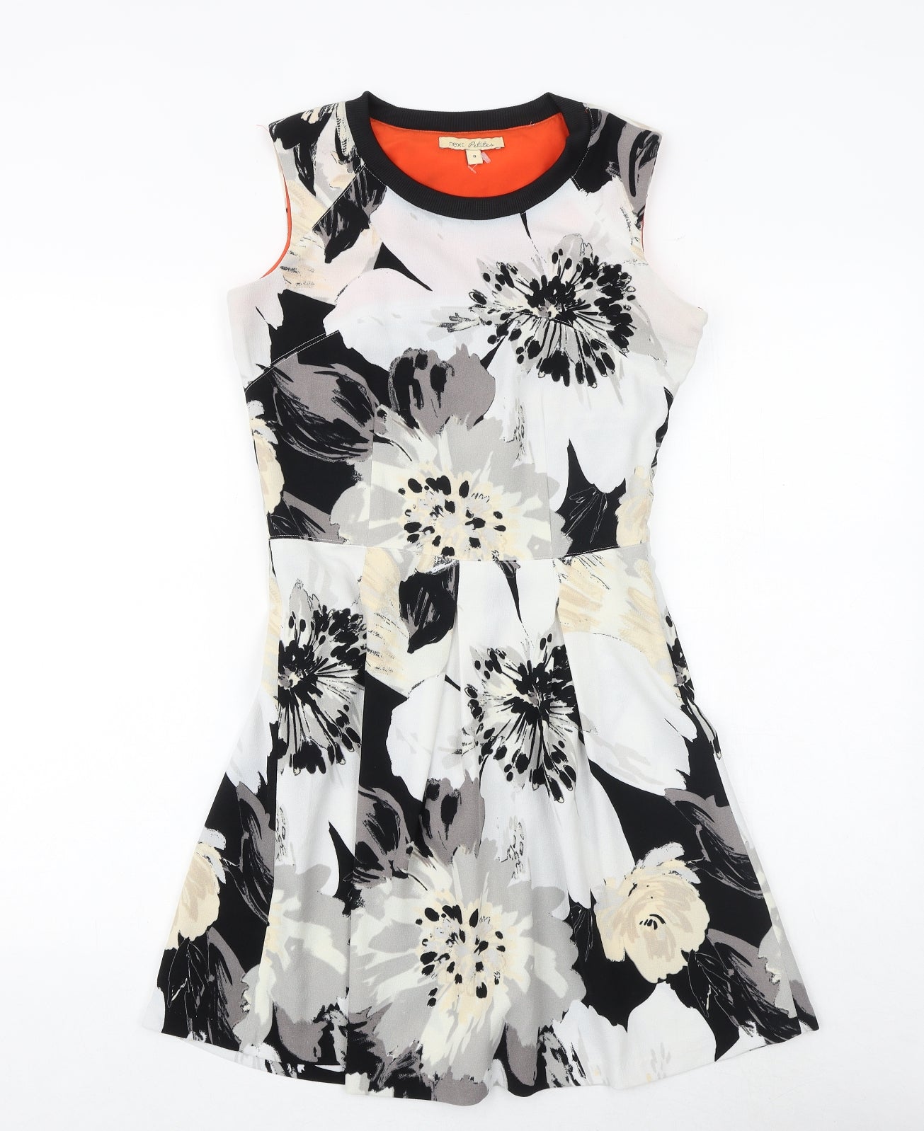 NEXT Womens Grey Floral Polyester Fit & Flare Size 8 Boat Neck Zip