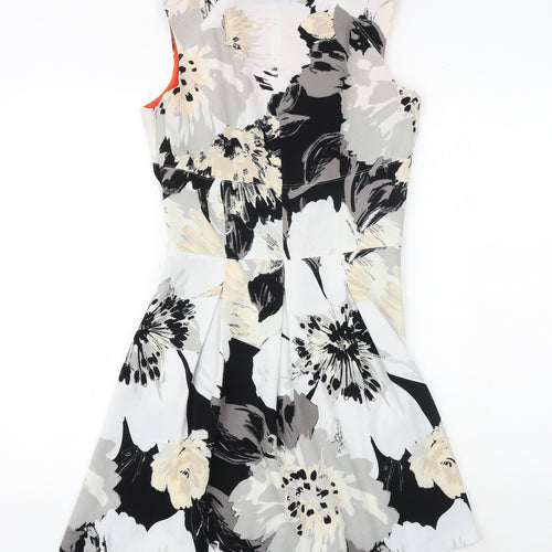 NEXT Womens Grey Floral Polyester Fit & Flare Size 8 Boat Neck Zip