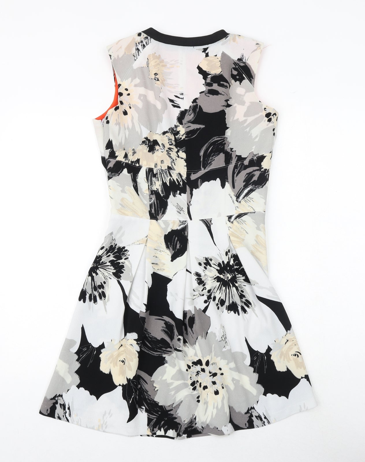 NEXT Womens Grey Floral Polyester Fit & Flare Size 8 Boat Neck Zip