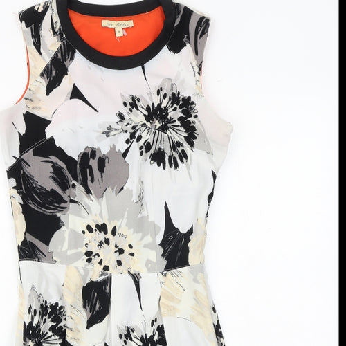 NEXT Womens Grey Floral Polyester Fit & Flare Size 8 Boat Neck Zip
