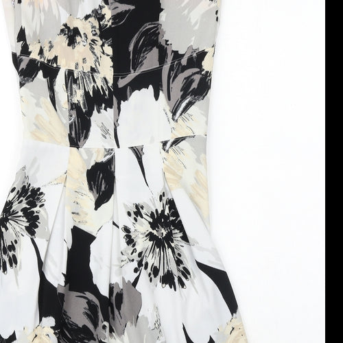 NEXT Womens Grey Floral Polyester Fit & Flare Size 8 Boat Neck Zip