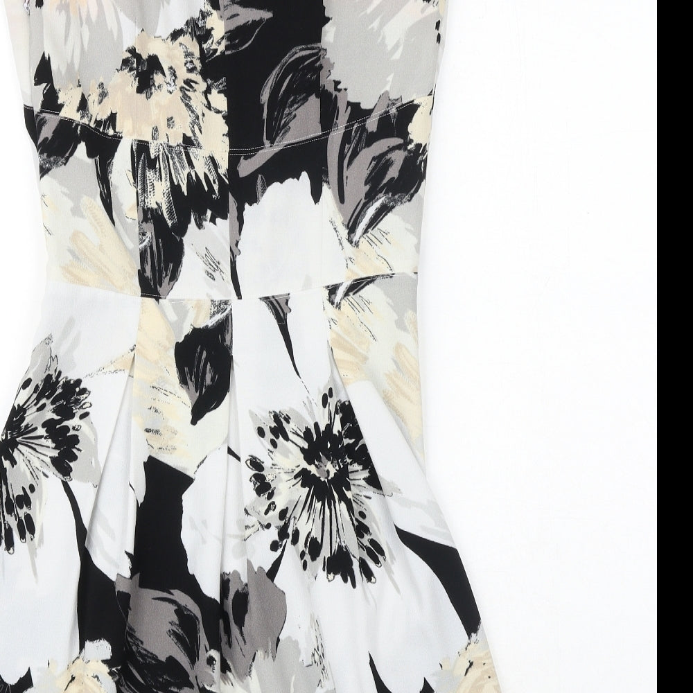 NEXT Womens Grey Floral Polyester Fit & Flare Size 8 Boat Neck Zip