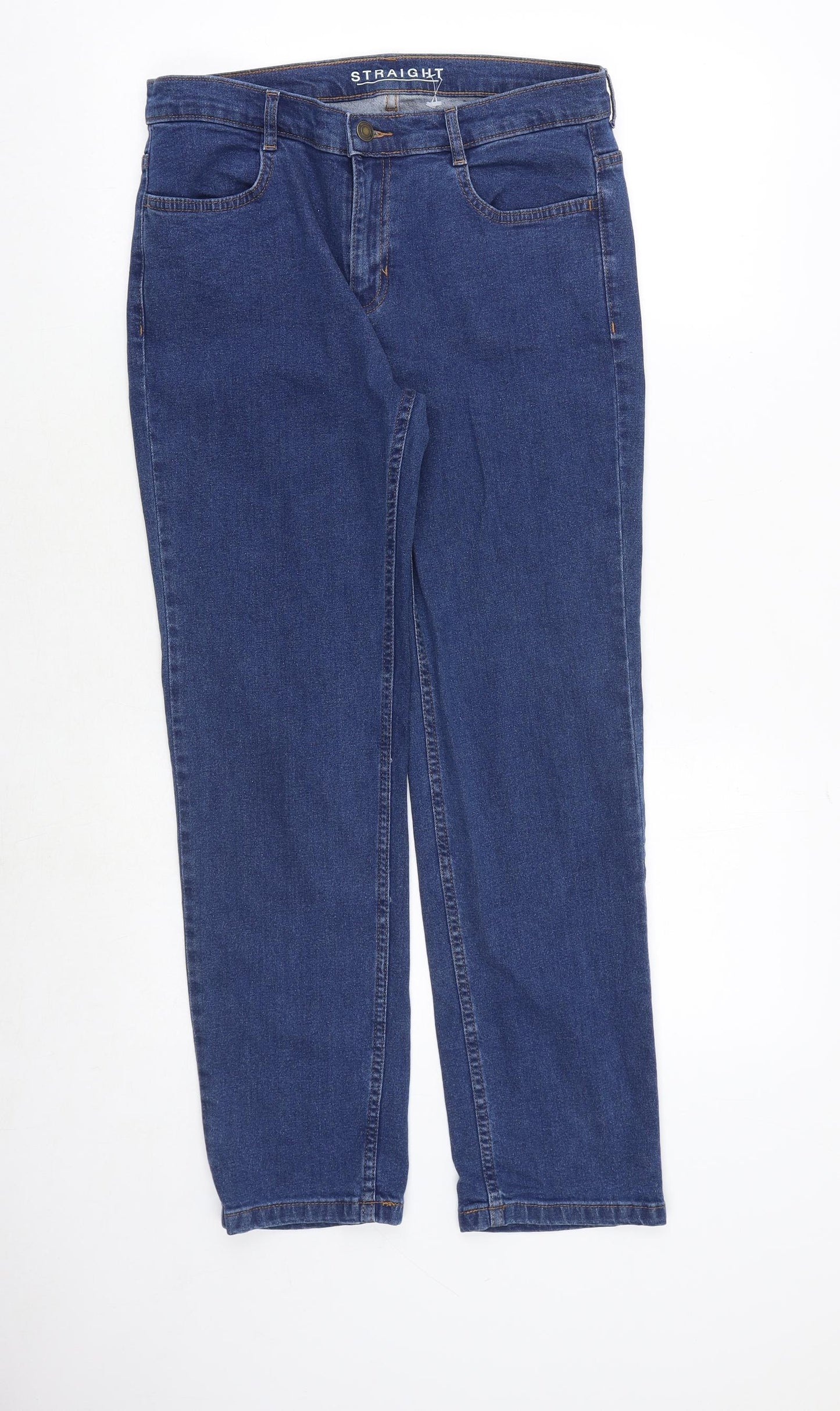Marks and Spencer Womens Blue Cotton Straight Jeans Size 12 Regular Zip