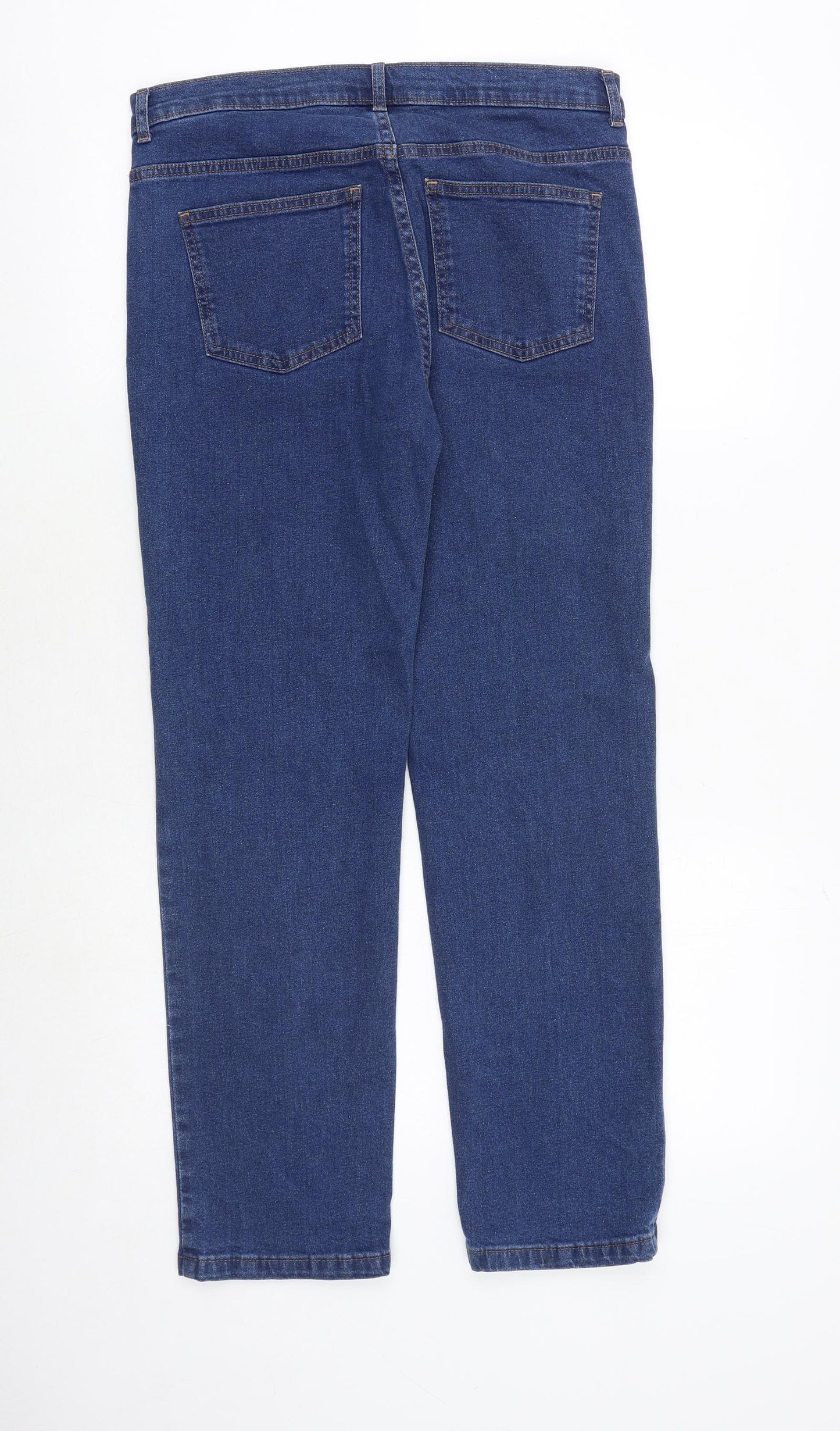Marks and Spencer Womens Blue Cotton Straight Jeans Size 12 Regular Zip