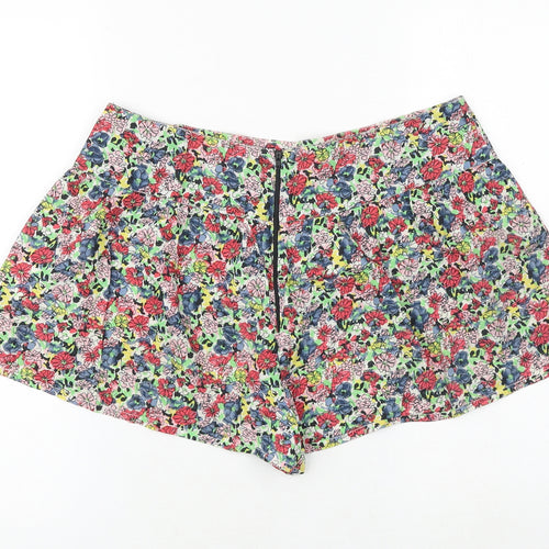 Ribbon Womens Multicoloured Floral 100% Cotton Hot Pants Shorts Size 12 Regular Zip