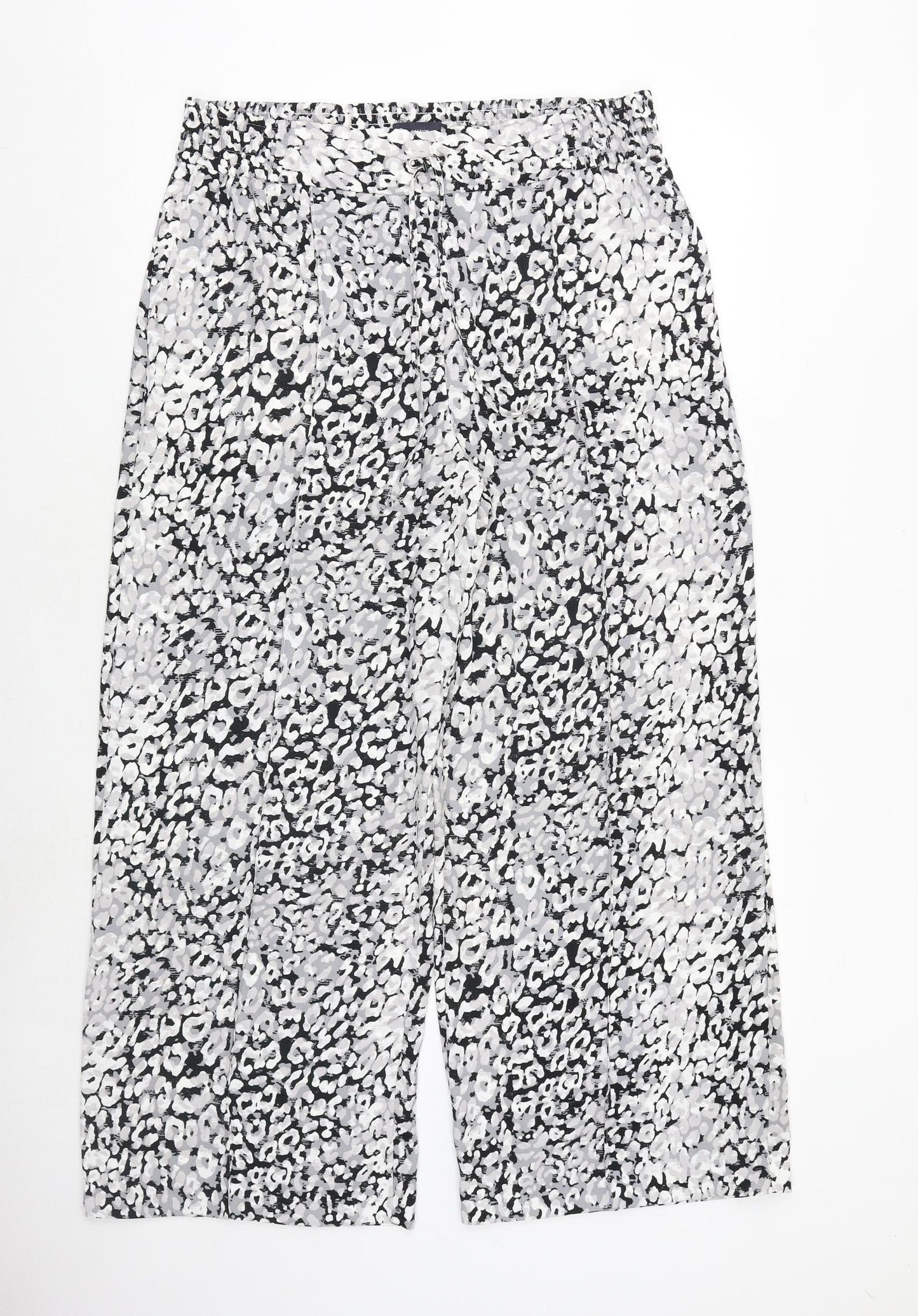 Marks and Spencer Womens Grey Animal Print Polyester Trousers Size 16 Regular Tie - Leopard Pattern