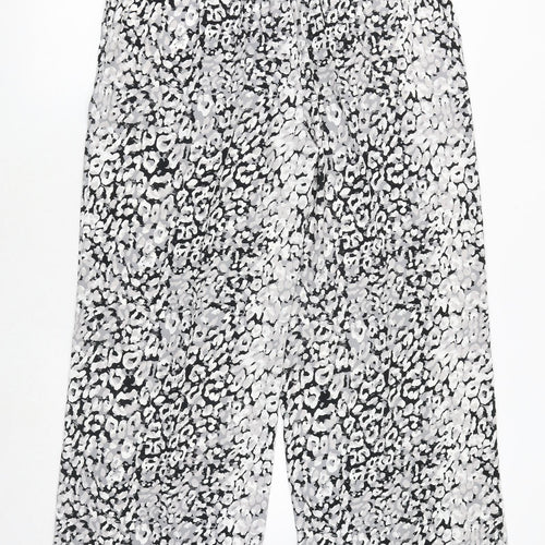 Marks and Spencer Womens Grey Animal Print Polyester Trousers Size 16 Regular Tie - Leopard Pattern