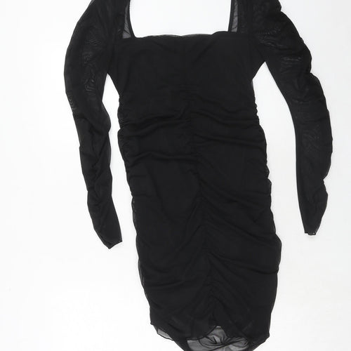 Stradivarius Womens Black Polyester Bodycon Size XL Square Neck Pullover