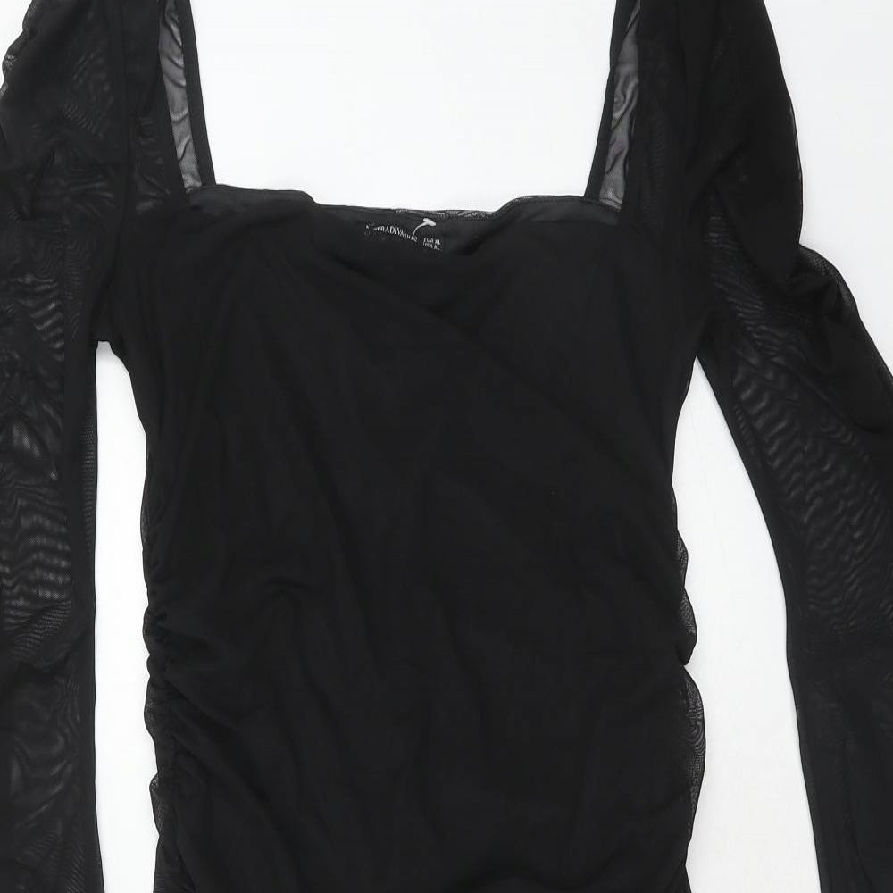 Stradivarius Womens Black Polyester Bodycon Size XL Square Neck Pullover