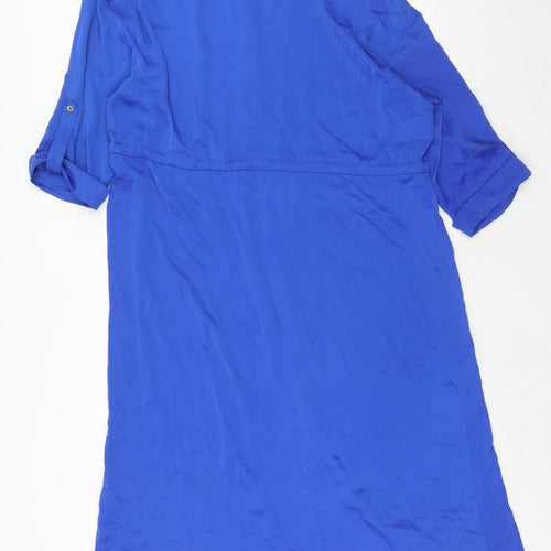 Zara Womens Blue Polyester Shirt Dress Size L Collared Button