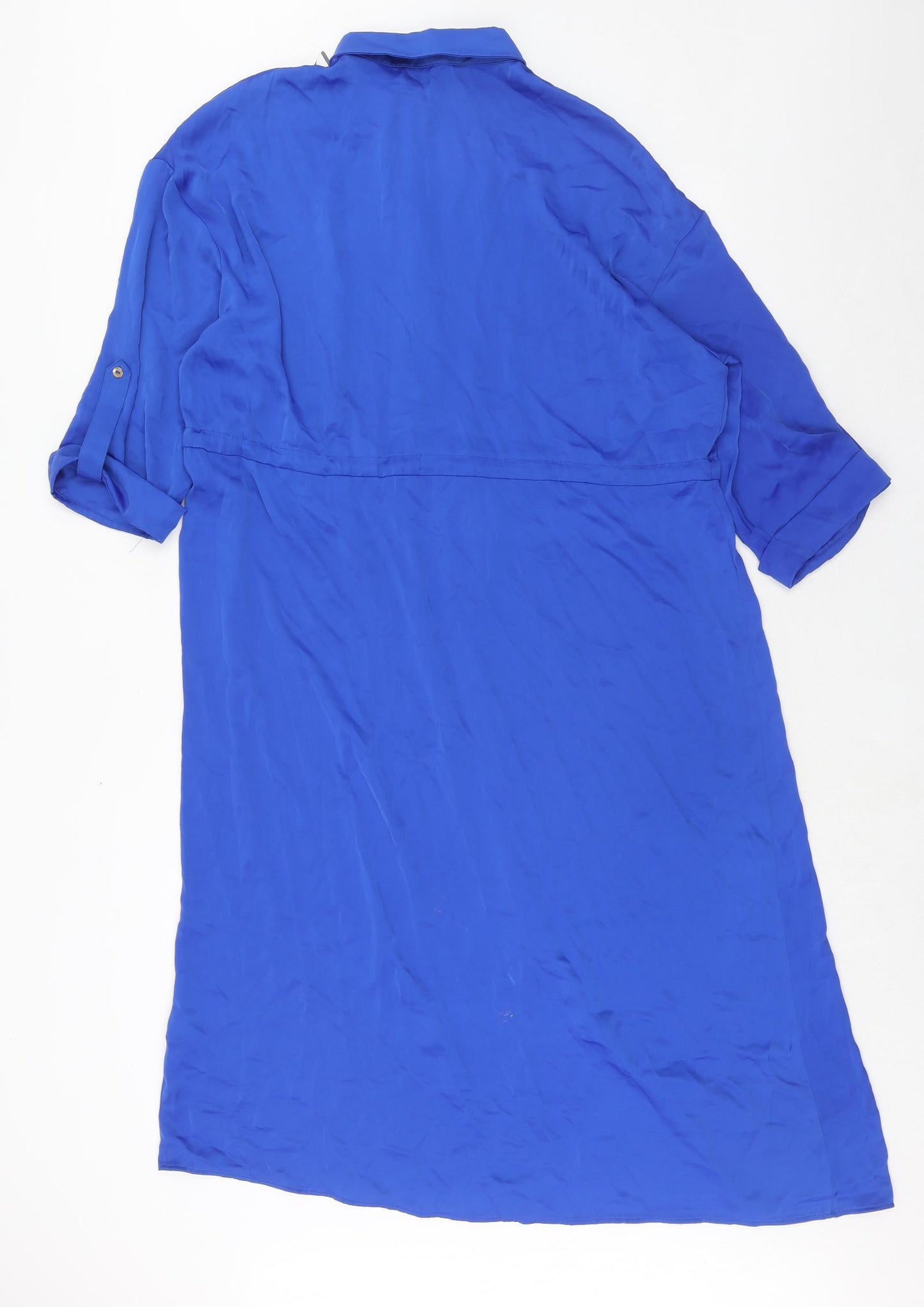Zara Womens Blue Polyester Shirt Dress Size L Collared Button