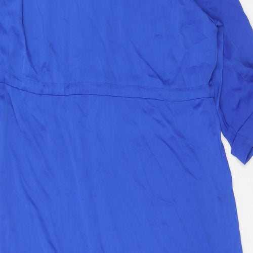 Zara Womens Blue Polyester Shirt Dress Size L Collared Button