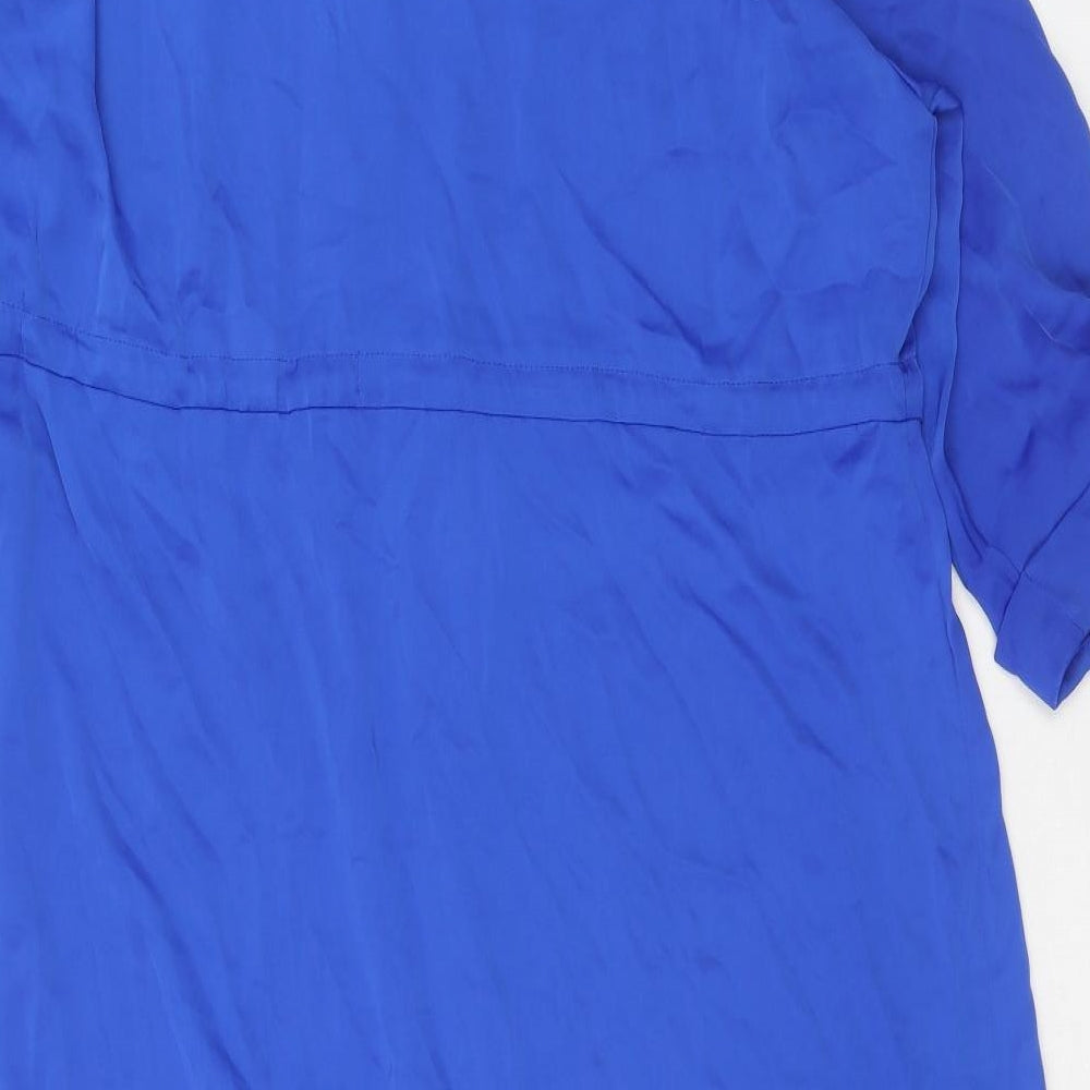 Zara Womens Blue Polyester Shirt Dress Size L Collared Button
