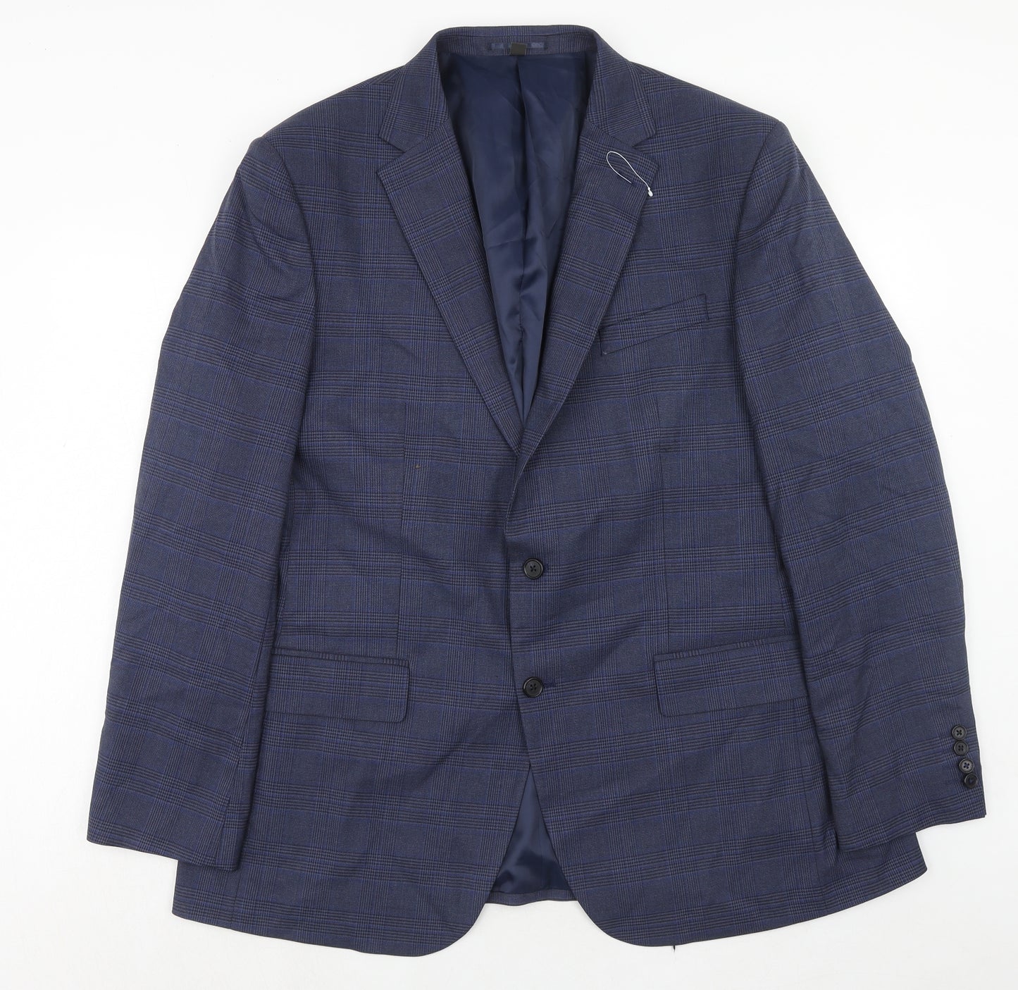 Marks and Spencer Mens Blue Plaid Polyester Jacket Suit Jacket Size 46 Regular