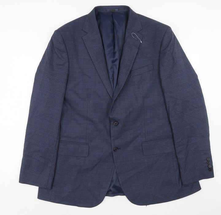 Marks and Spencer Mens Blue Plaid Polyester Jacket Suit Jacket Size 46 Regular