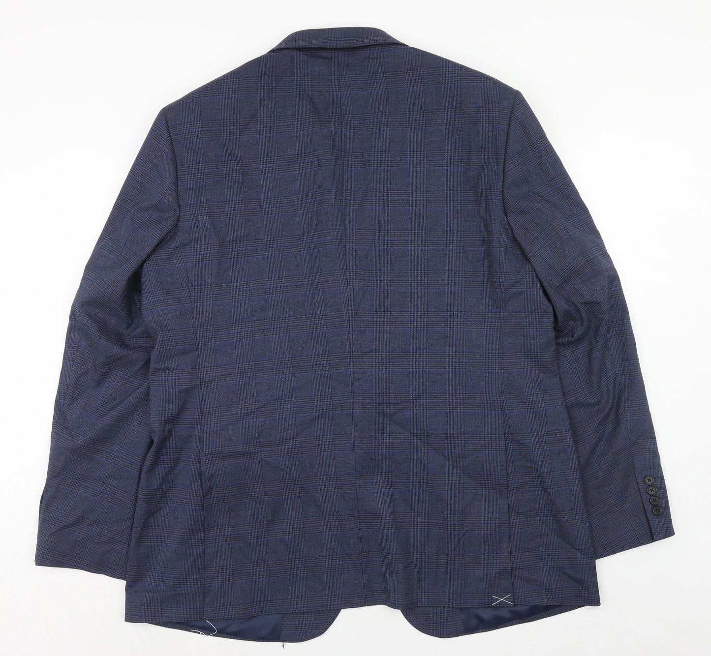 Marks and Spencer Mens Blue Plaid Polyester Jacket Suit Jacket Size 46 Regular