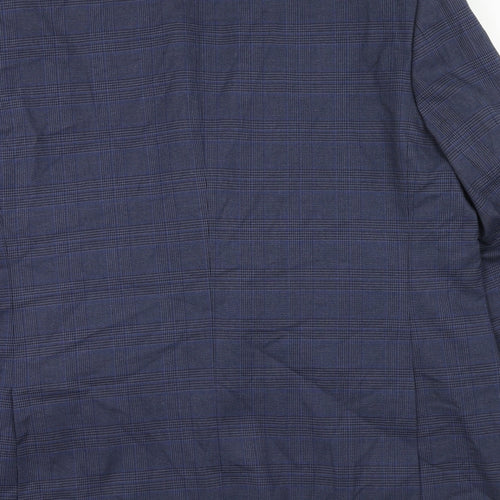 Marks and Spencer Mens Blue Plaid Polyester Jacket Suit Jacket Size 46 Regular