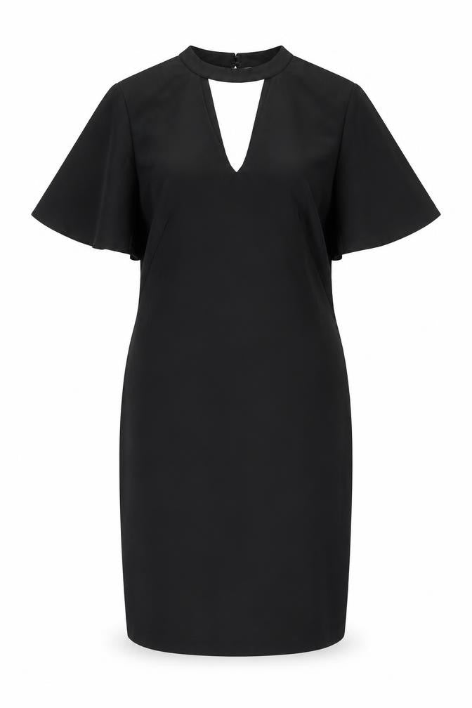 Front view of Next women’s black polyester shift, size UK 10, halter hook & eye