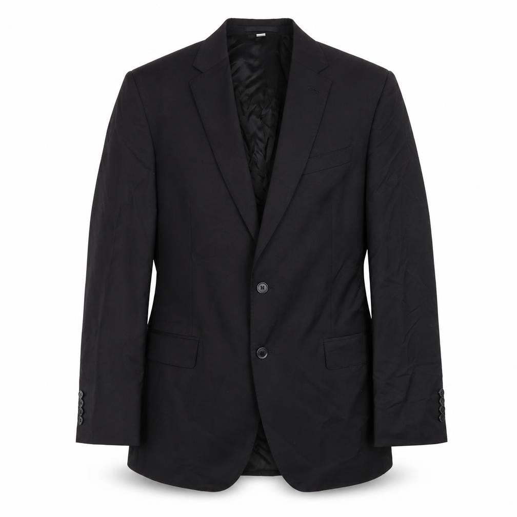 Front view of Marks & Spencer men’s black polyester jacket suit jacket, size 42, regular