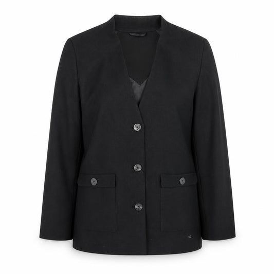 Front view of David Barry women’s black polyester jacket blazer, size UK 12