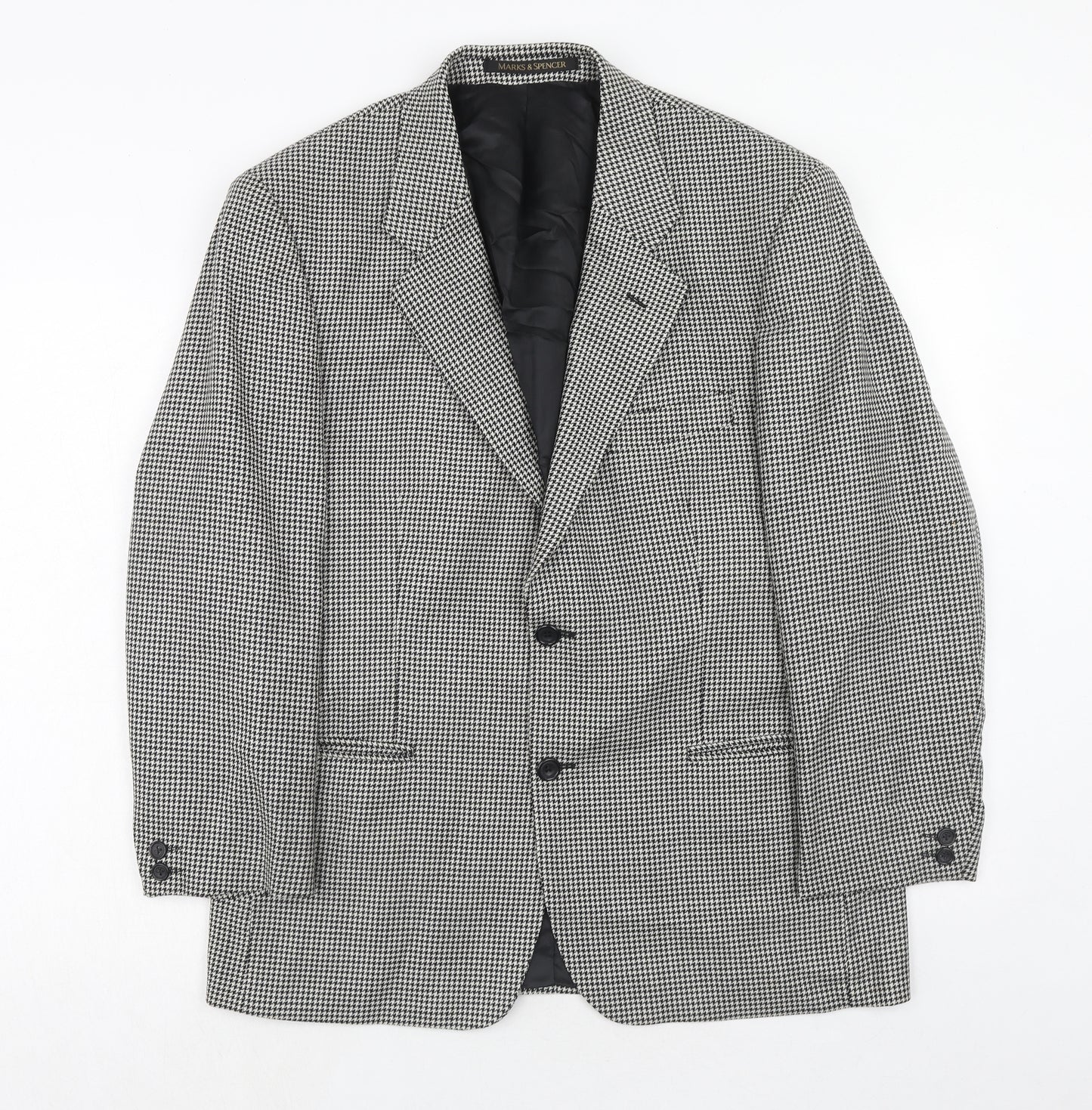 Marks and Spencer Mens Black Houndstooth Wool Jacket Suit Jacket Size 40 Regular