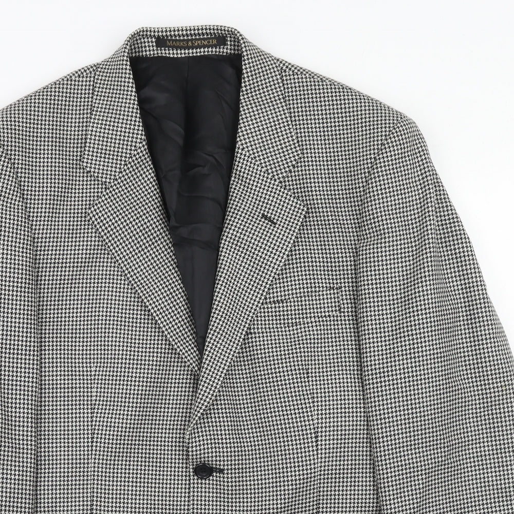 Marks and Spencer Mens Black Houndstooth Wool Jacket Suit Jacket Size 40 Regular