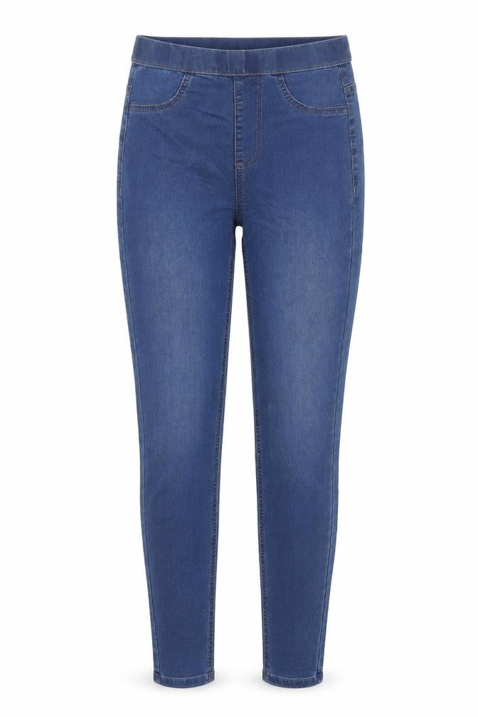 Front view of Marks & Spencer women’s blue cotton jegging jeans, size UK 6, regular