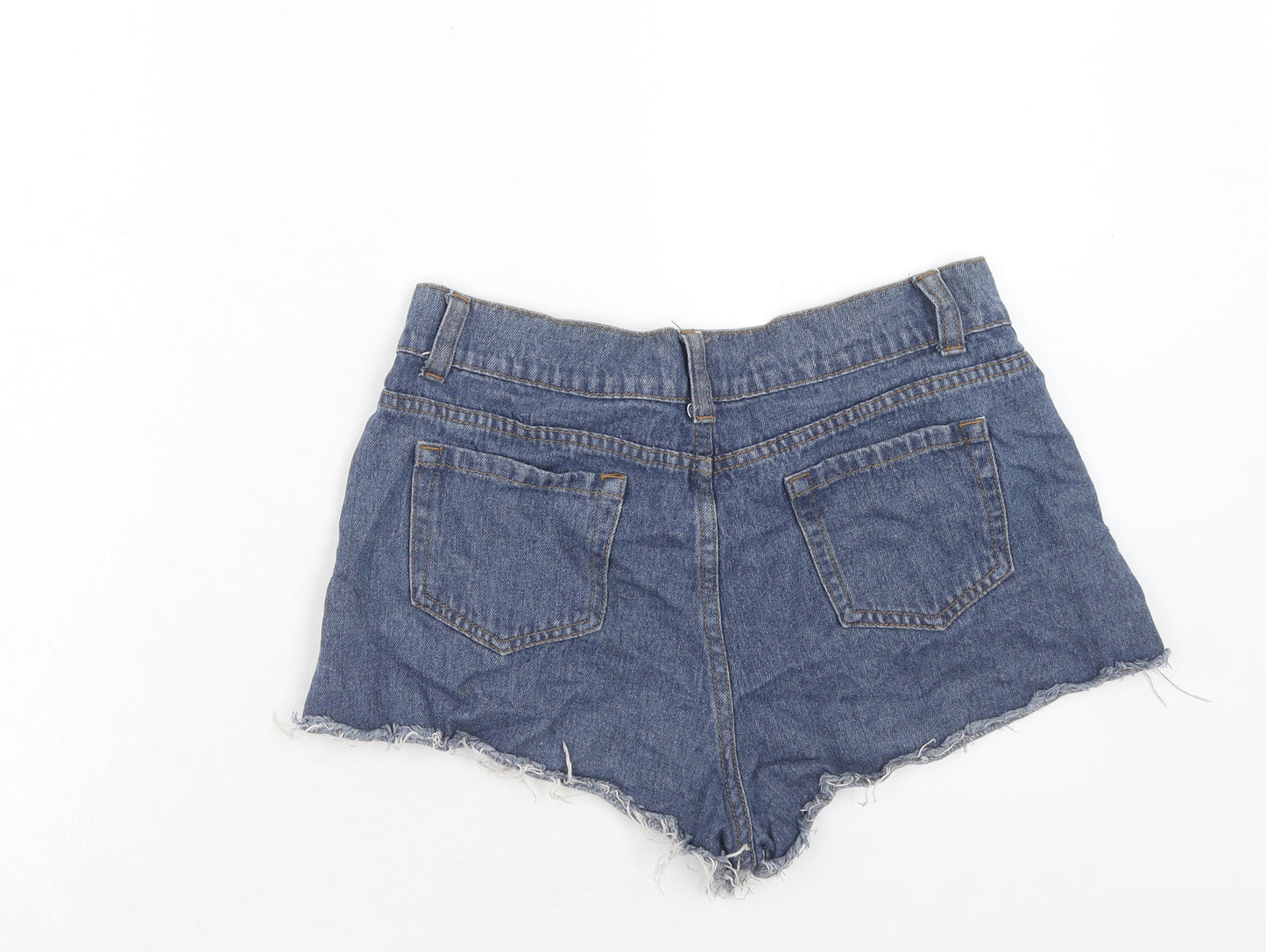 PRETTYLITTLETHING Womens Blue Cotton Hot Pants Shorts Size 10 Regular Zip - Distressed