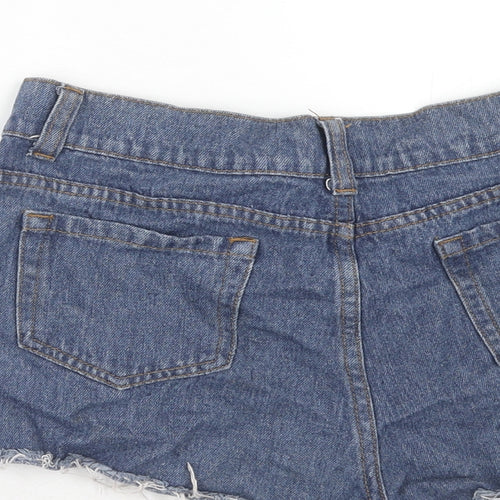 PRETTYLITTLETHING Womens Blue Cotton Hot Pants Shorts Size 10 Regular Zip - Distressed