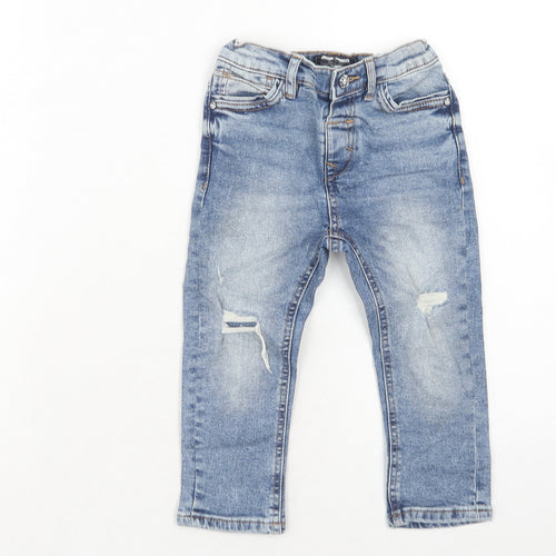 NEXT Boys Blue Cotton Skinny Jeans Size 2 Years Regular Zip - Distressed