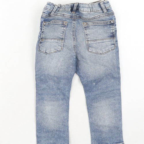 NEXT Boys Blue Cotton Skinny Jeans Size 2 Years Regular Zip - Distressed