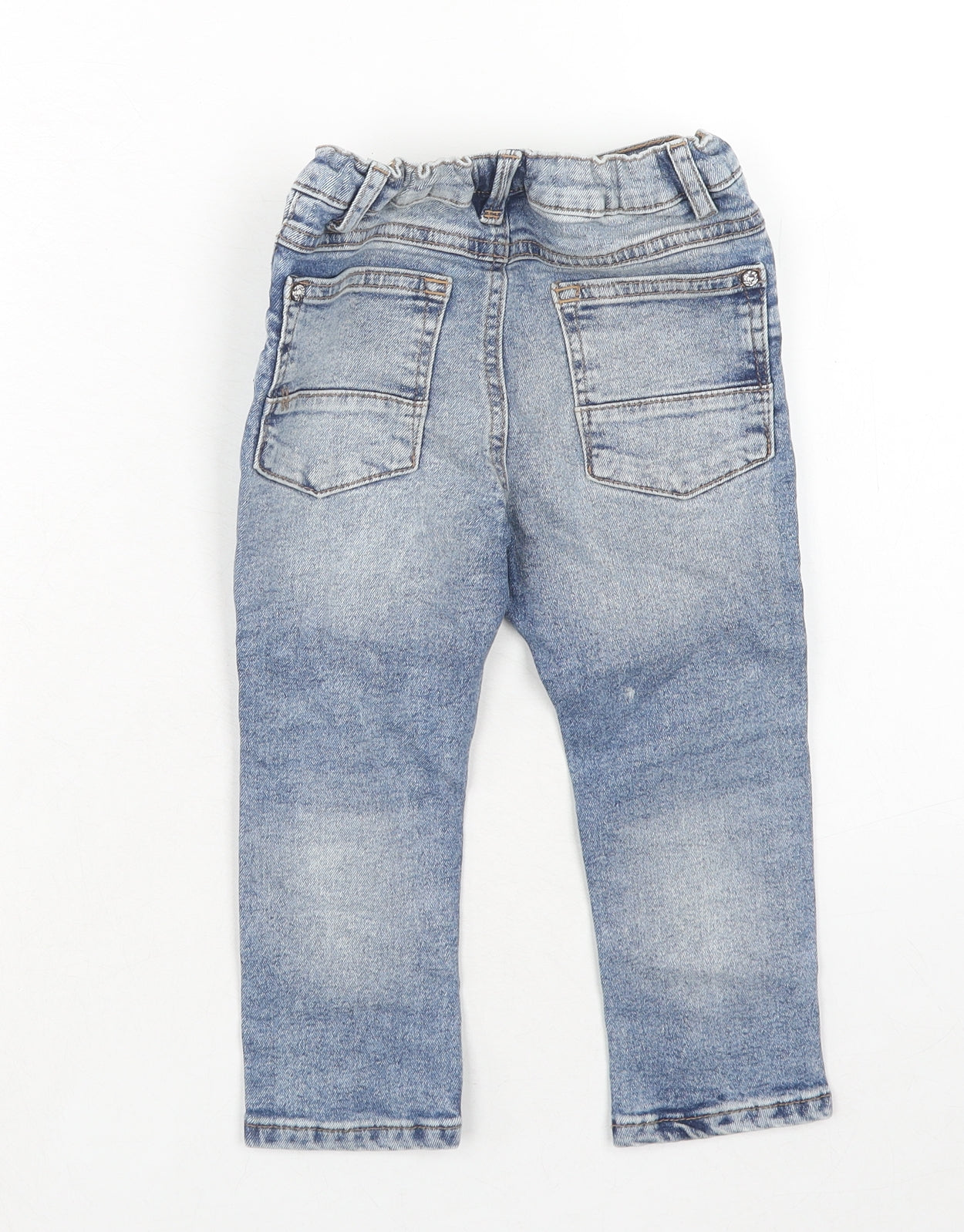 NEXT Boys Blue Cotton Skinny Jeans Size 2 Years Regular Zip - Distressed