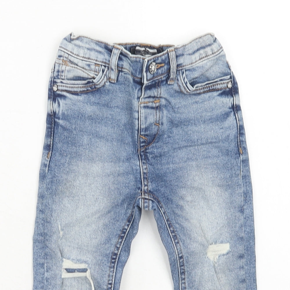 NEXT Boys Blue Cotton Skinny Jeans Size 2 Years Regular Zip - Distressed