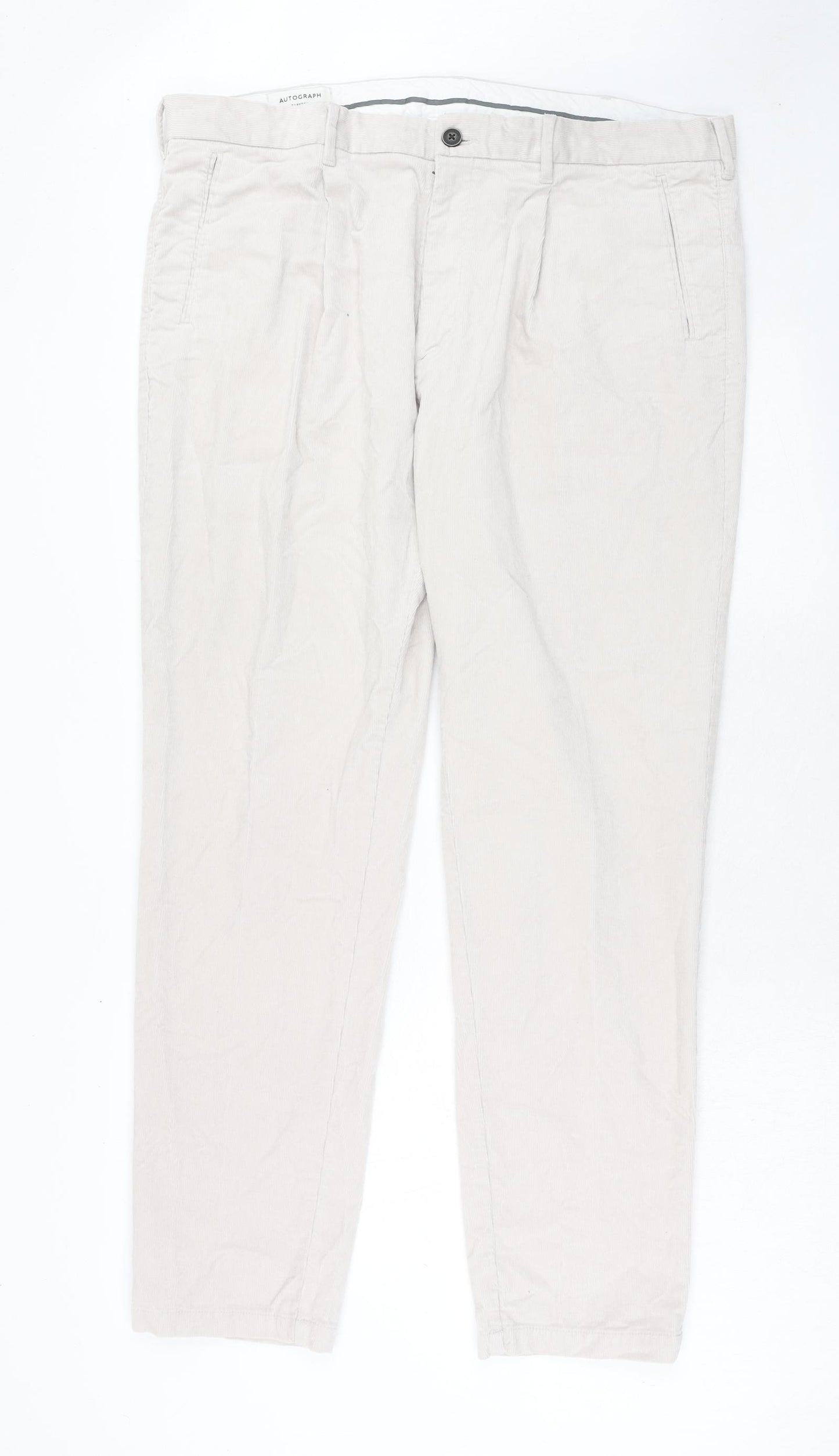 Autograph Mens Ivory Cotton Chino Trousers Size 36 in Regular Zip
