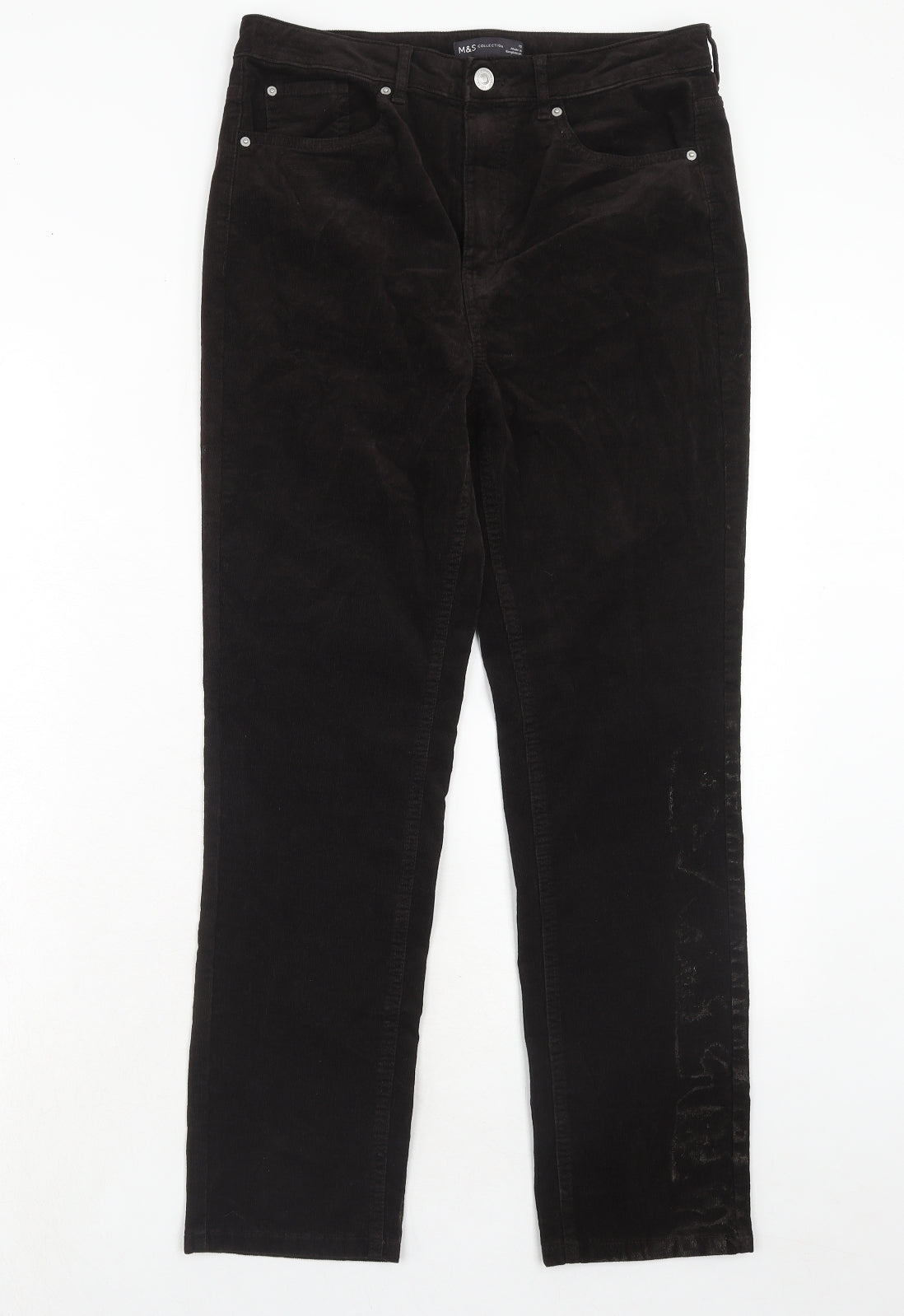 Marks and Spencer Womens Brown Cotton Trousers Size 12 Regular Zip