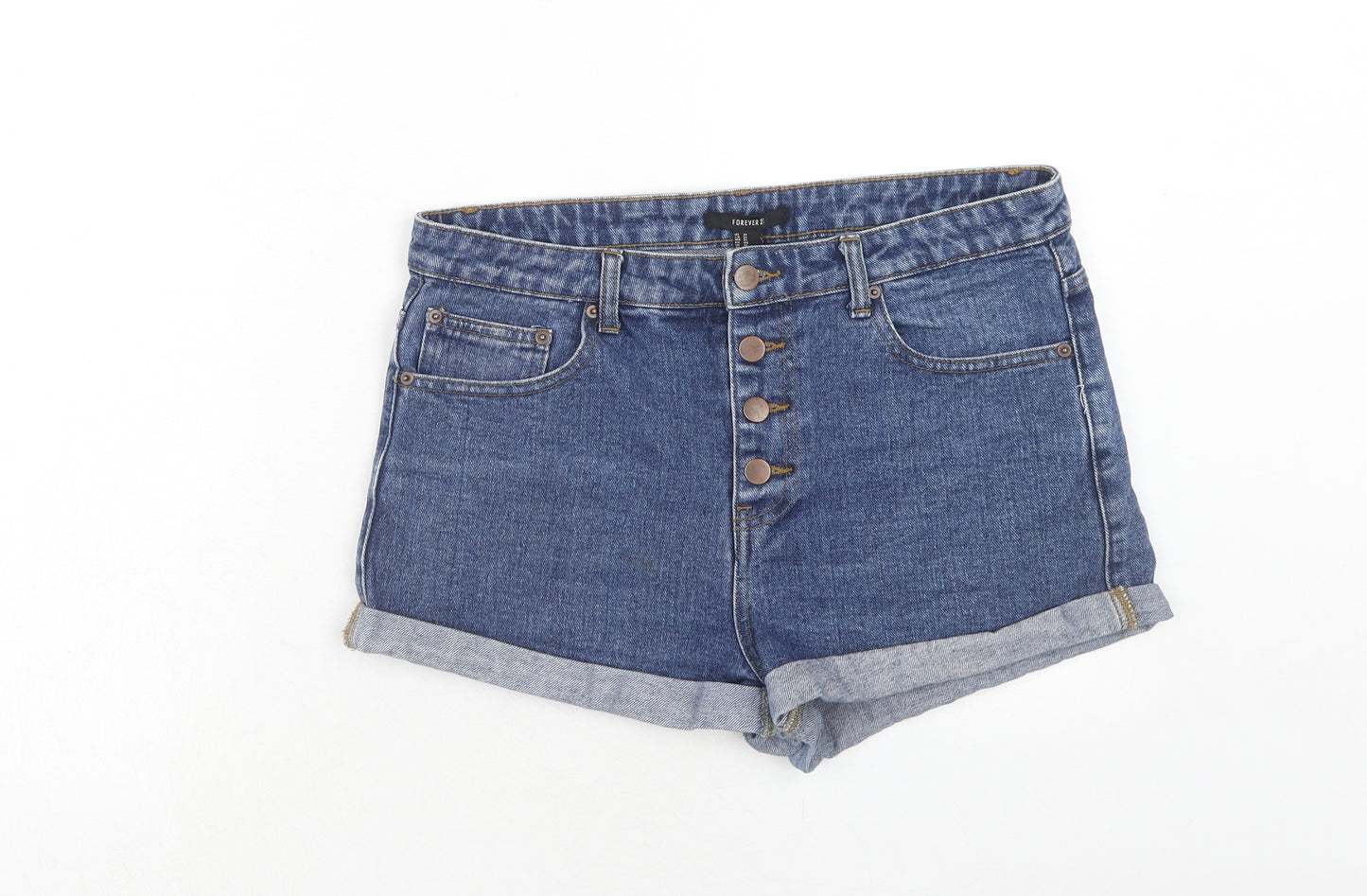 FOREVER 21 Womens Blue Cotton Basic Shorts Size 31 in Regular Zip