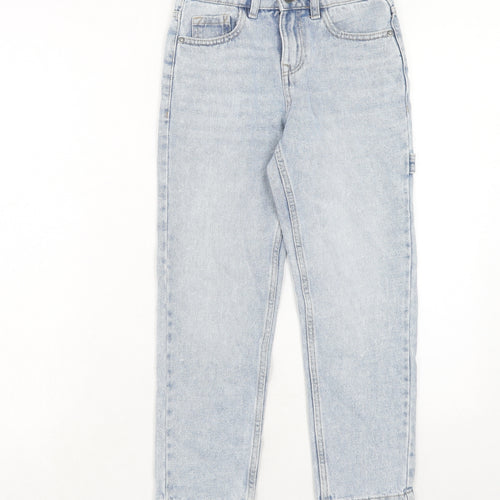 Marks and Spencer Girls Blue Cotton Straight Jeans Size 8-9 Years Regular Zip