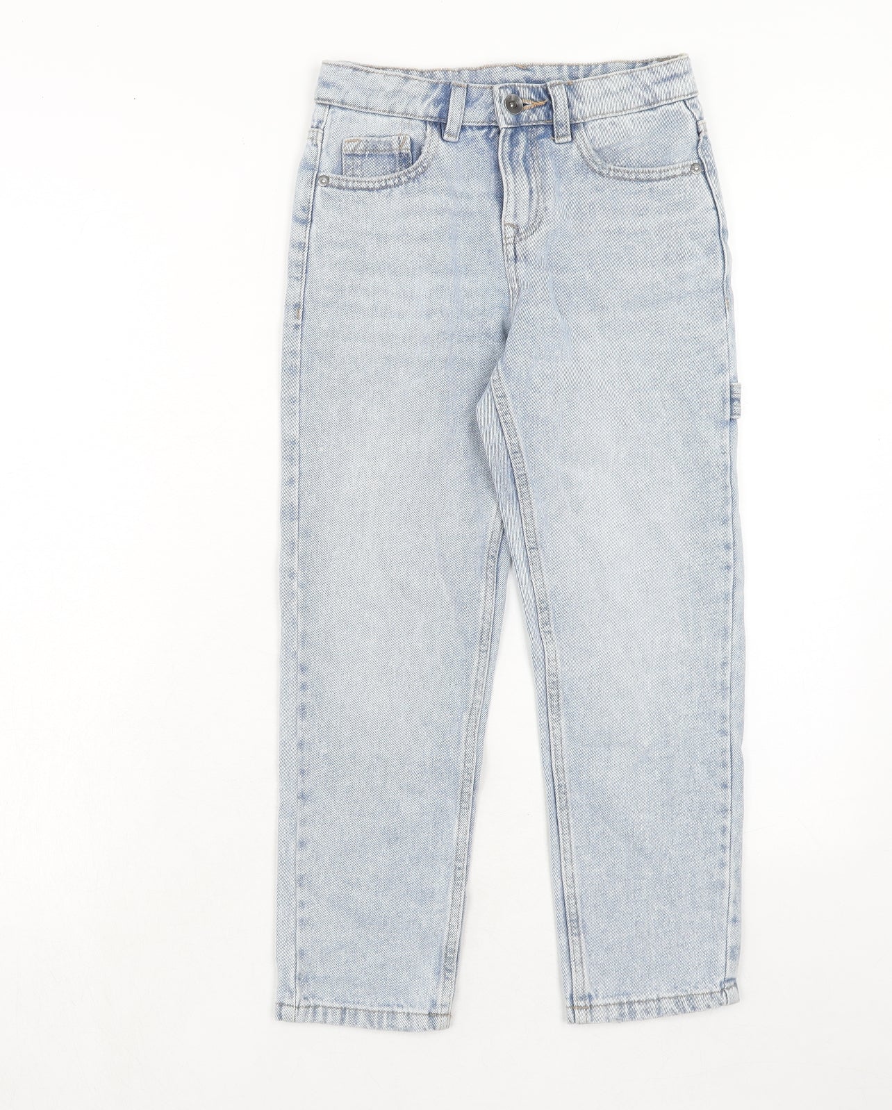 Marks and Spencer Girls Blue Cotton Straight Jeans Size 8-9 Years Regular Zip