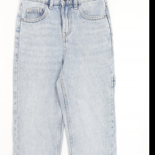 Marks and Spencer Girls Blue Cotton Straight Jeans Size 8-9 Years Regular Zip