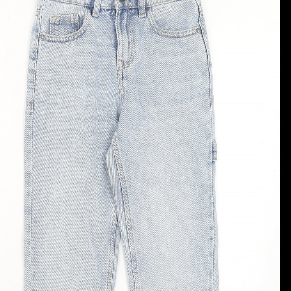 Marks and Spencer Girls Blue Cotton Straight Jeans Size 8-9 Years Regular Zip