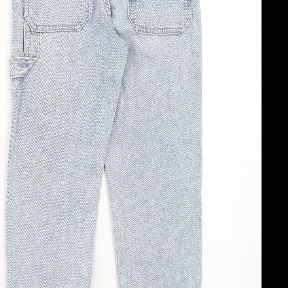 Marks and Spencer Girls Blue Cotton Straight Jeans Size 8-9 Years Regular Zip