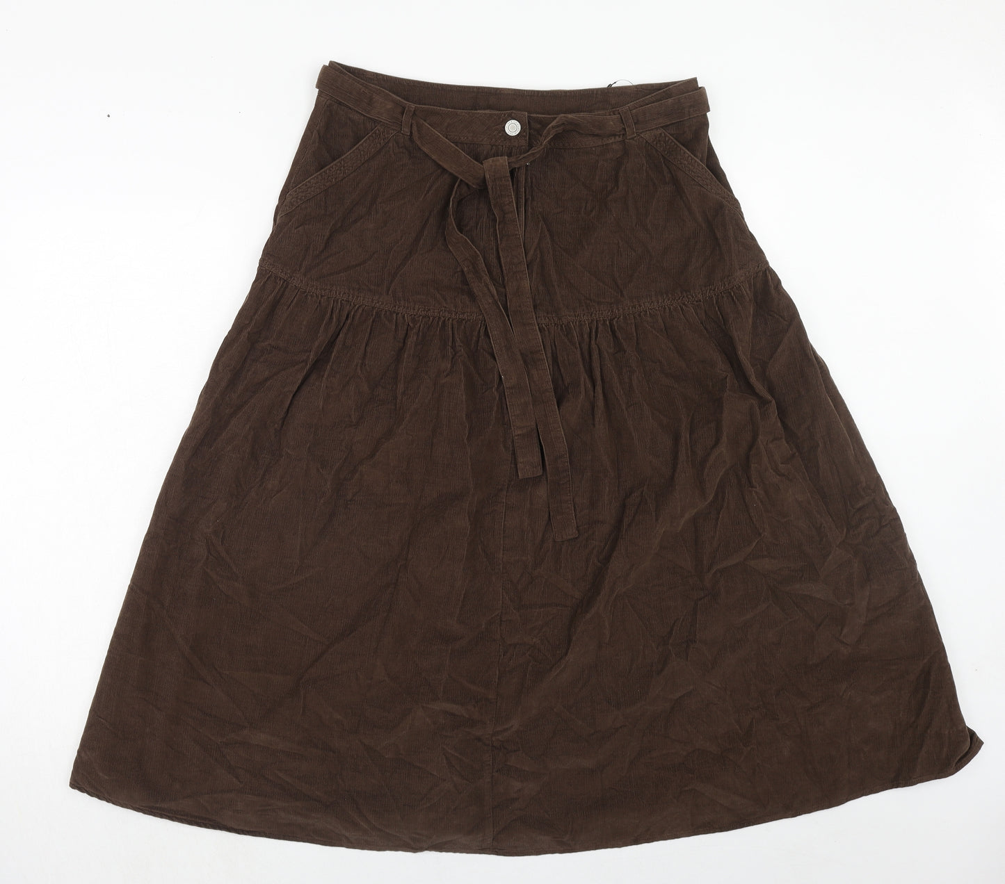 Per Una Womens Brown Cotton Swing Skirt Size 14 Zip - Belt Included