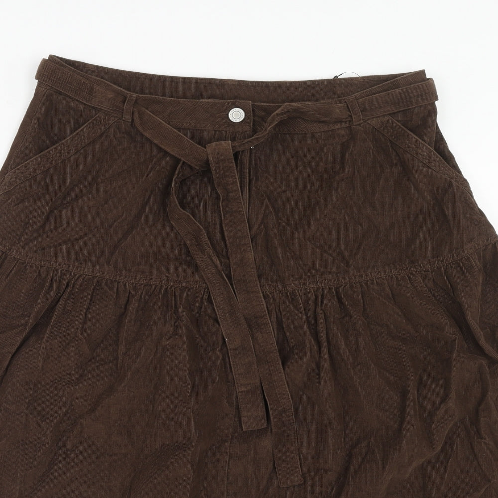 Per Una Womens Brown Cotton Swing Skirt Size 14 Zip - Belt Included